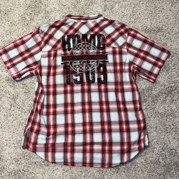 Harley Davidson Red Plaid Short Sleeve Button Front Shirt 2XL - Picture 4 of 7